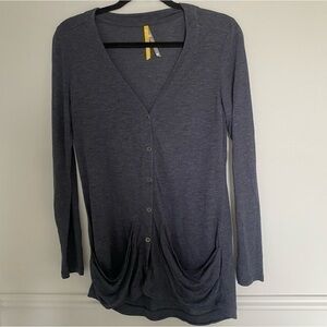 Lole Dark Grey VNeck Loose Cardigan Style Long Sleeve Shirt Medium